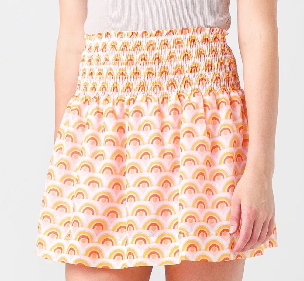 New J Marie Summer Skort Smocked Mini Skirt Small Pink Orange Yellow
